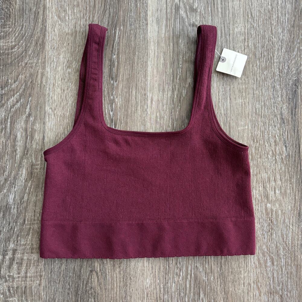 NWT Anthropologie Seamless Ribbed Crop Tank in Plum - Size: L/XL